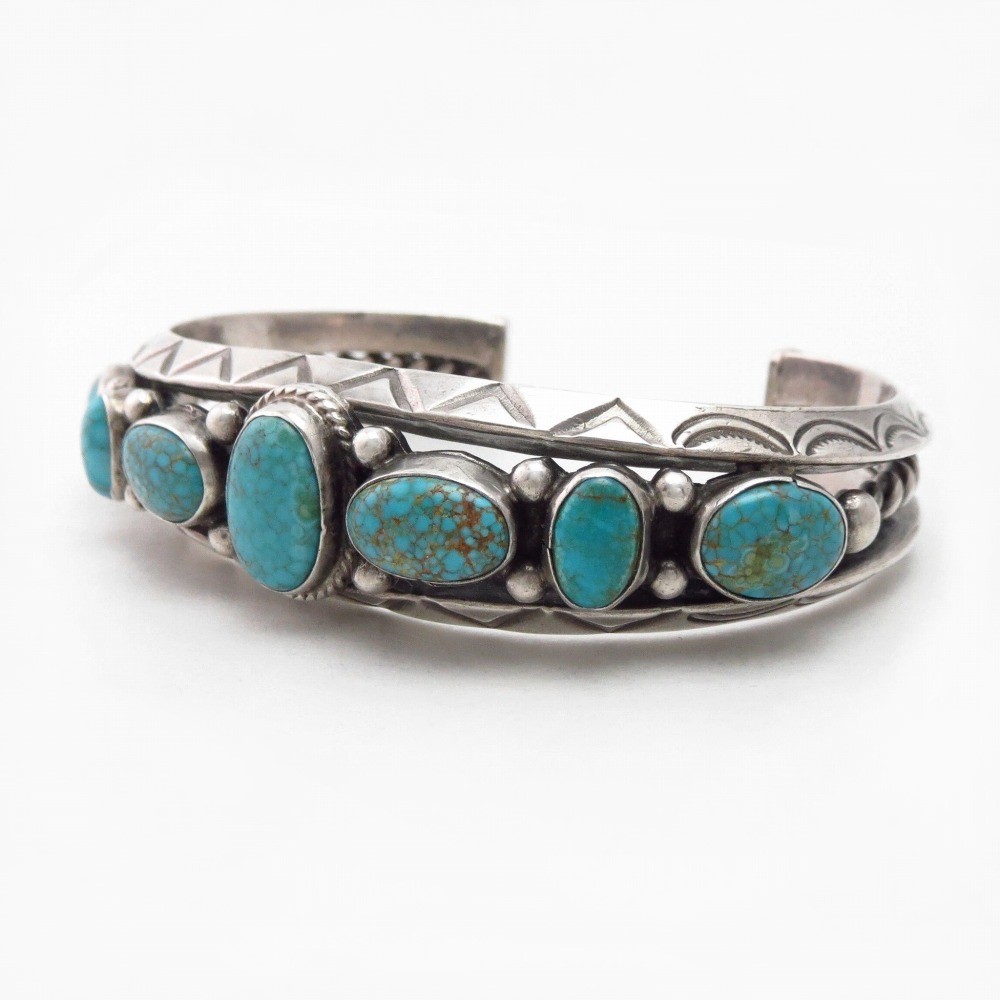 Vintage Navajo Gem Quality No.8 Turquoise Row Cuff c.1955~