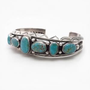 Vintage Navajo Gem Quality No.8 Turquoise Row Cuff c.1955～