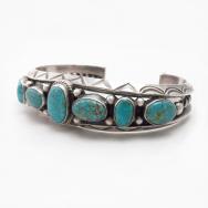 Vintage Navajo Gem Quality No.8 Turquoise Row Cuff c.1955～