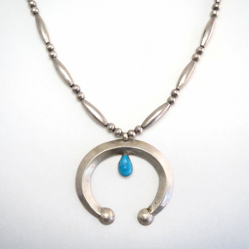 Vtg Navajo HandMade Silver Bead Necklace w/Cast Naja c.1960～