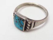 Vtg Navajo Square Turquoise Inlay Men's Silver Ring  c.1950～