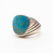 Vintage Navajo Cast Silver Men's Ring w/Gem Turquoise c.1960