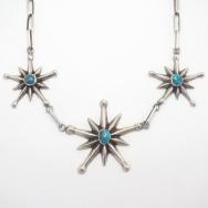 Vintage Navajo Three Cast Star Necklace w/Turquoise  c.1950