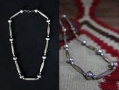 Vtg Stamped "Navajo Pearl" Silver Beaded Necklace  c.1950～