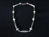 Vtg Stamped "Navajo Pearl" Silver Beaded Necklace  c.1950～