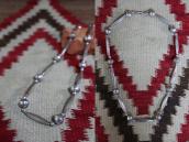 Vtg Stamped "Navajo Pearl" Silver Beaded Necklace  c.1950～