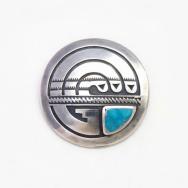 Vintage Hopi or Navajo Overlay & Turquoise Inlay Pin  c.1950