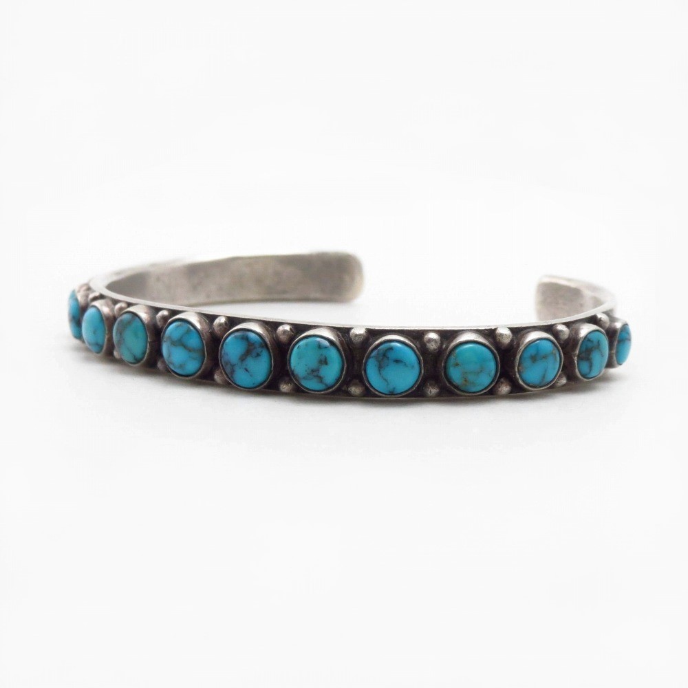 Antique Zuni 15 High Grade Turquoise Row Narrow Cuff c.1930～