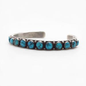 Antique Zuni 15 High Grade Turquoise Row Narrow Cuff c.1930～