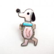 Zuni Vintage Channel Inlay Pink Snoopy Silver Ring  c.1960～