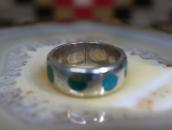Vintage Zuni Dot Turquoise Inlay Silver Ring  c.1955～