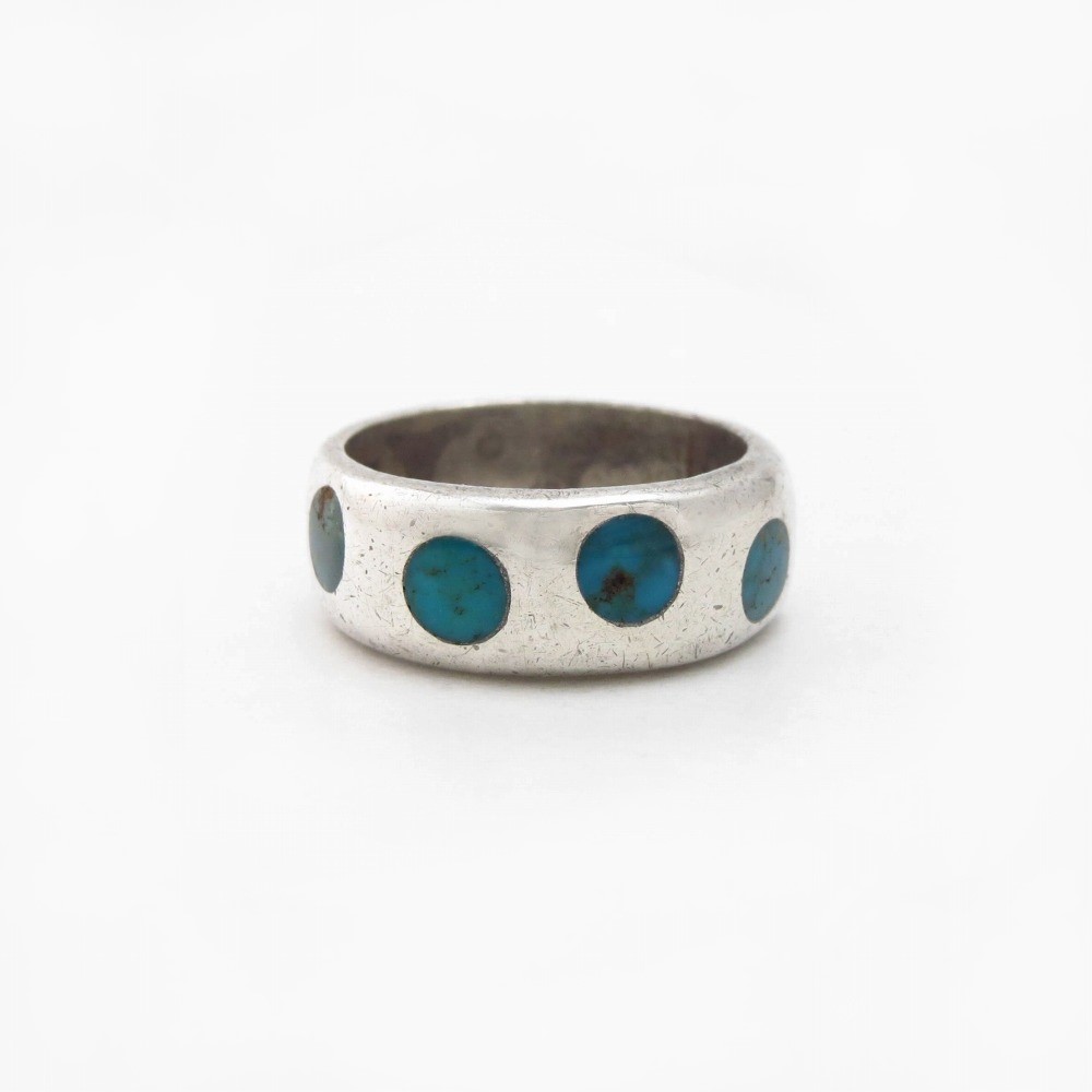 Vintage Zuni Dot Turquoise Inlay Silver Ring  c.1955～