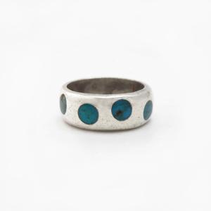 Vintage Zuni Dot Turquoise Inlay Silver Ring  c.1955～