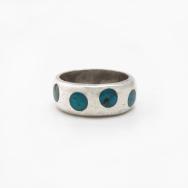 Vintage Zuni Dot Turquoise Inlay Silver Ring  c.1955～