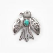【UITA22】Vtg T-bird Shape Silver Pin w/Turquoise c.1945～