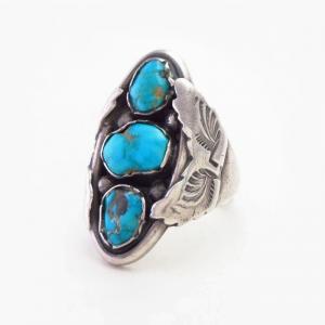 【Dan Simplicio】Zuni Three Turquoise Row Heavy Ring  c.1940～