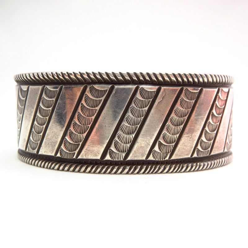 NAVAJO GUILD Bias Stamped Ingot Silver Cuff Bracelet  c.1940