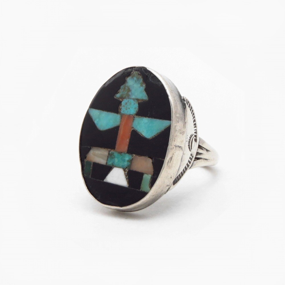 【John Gordon Leak】Zuni/Navajo Silversmith Inlay Ring c.1940～