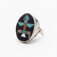 【John Gordon Leak】Zuni/Navajo Silversmith Inlay Ring c.1940～
