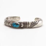 【Joe H. Quintana】Filed Half-Round Wire Cuff w/Gem TQ  c.1960
