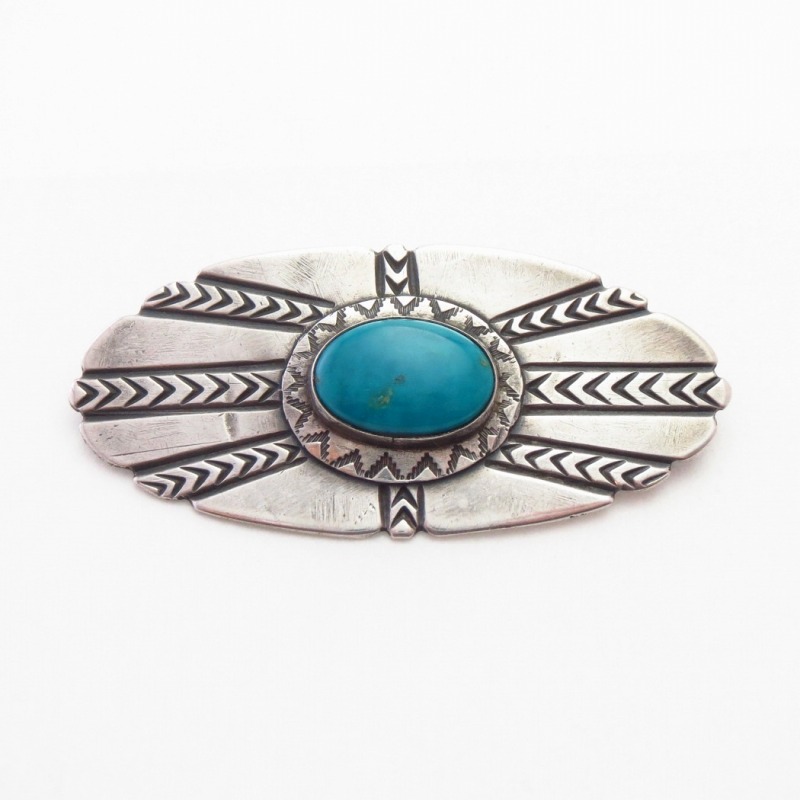 Attributed to【NAVAJO GUILD】Pin w/Blue Gem Turquoise  c.1945～