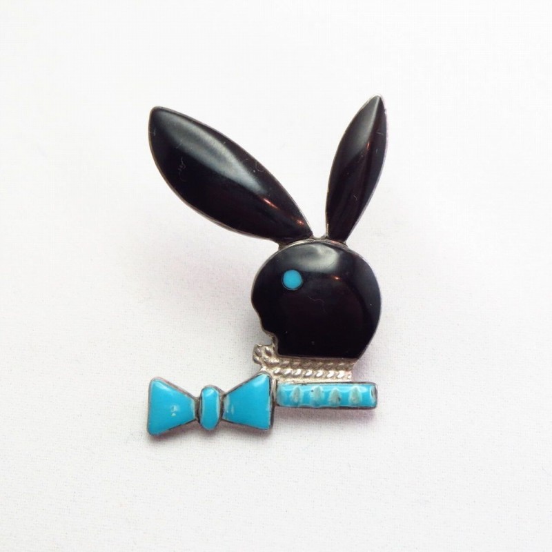 Old Zuni 【Playboy rabbit】 Channel  Inlay Lapel Pin  c.1970～