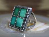 Vtg Navajo or Zuni Turquoise Inlay Square Face Ring c.1950～