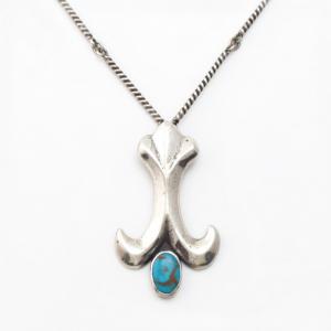 Vtg Navajo Hand Made Chain Necklace w/Cornflower Top c.1940～