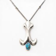 Vtg Navajo Hand Made Chain Necklace w/Cornflower Top c.1940～