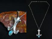 Vtg Navajo Hand Made Chain Necklace w/Cornflower Top c.1940～