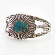 Antique Navajo Burst Stamped Concho Cuff w/Turquoise c.1940～