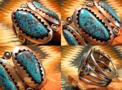 【Jerry Roan】 Navajo Wide Cuff Bracelet w/Gem Grade TQ c.1970
