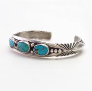 Attr.to【Ganscraft】Filed TriangleWire Cuff w/Turquoise c.1940