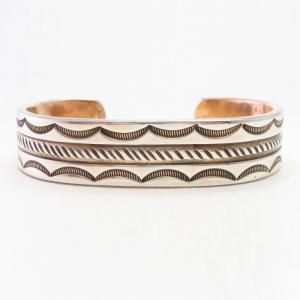 Vtg Navajo Stamped Heavy Ingot Silver Cuff Bracelet  c.1940～