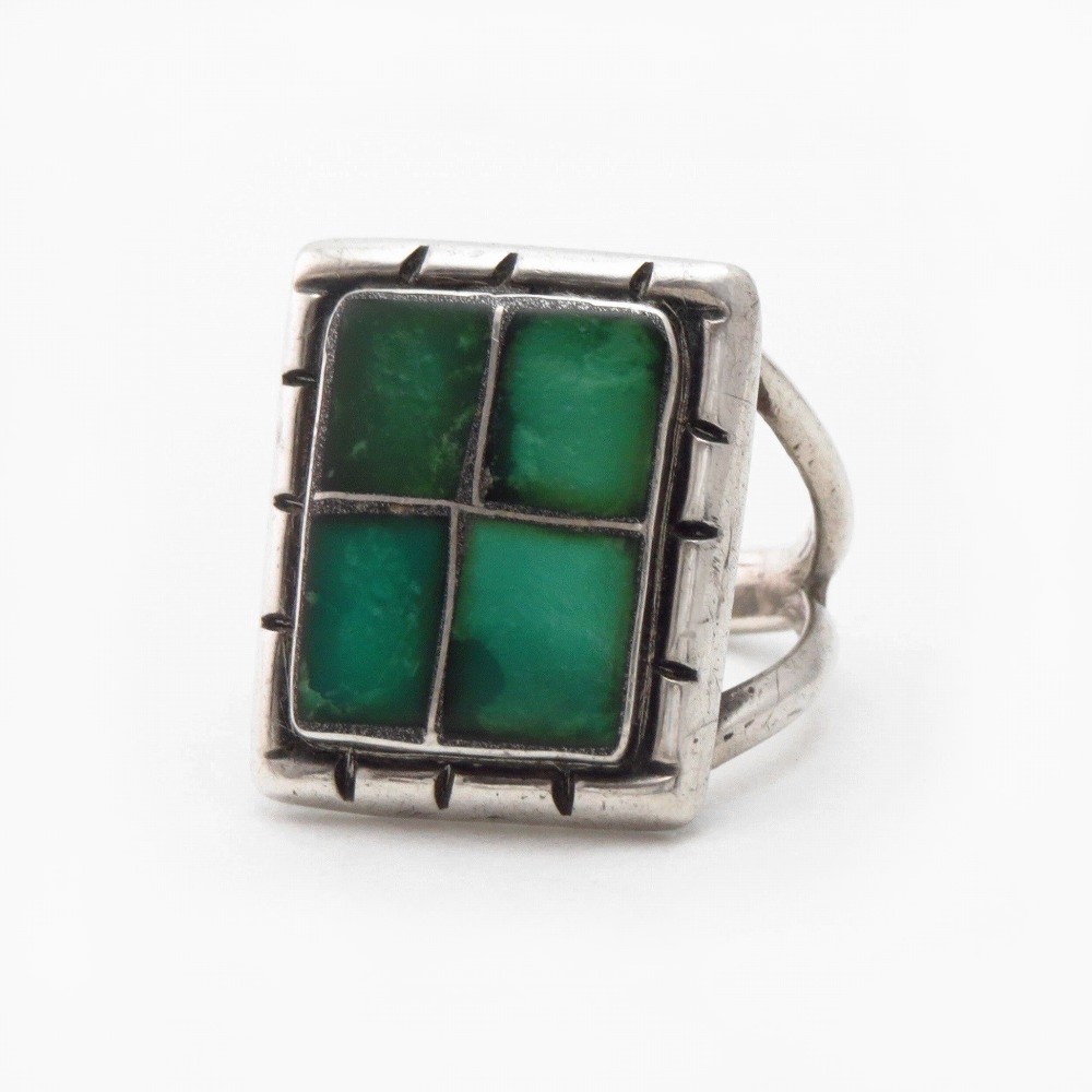 Vtg Navajo or Zuni Turquoise Inlay Square Face Ring c.1950~