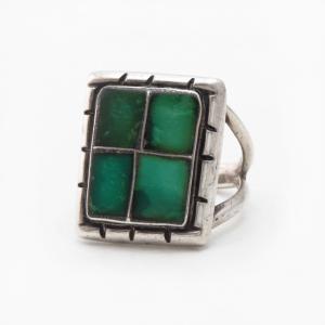 Vtg Navajo or Zuni Turquoise Inlay Square Face Ring c.1950～