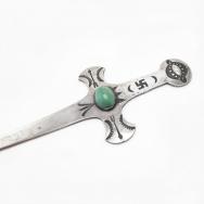 Atq Navajo 卍 Stamped Silver Letter Opener w/Turquoise c.1930
