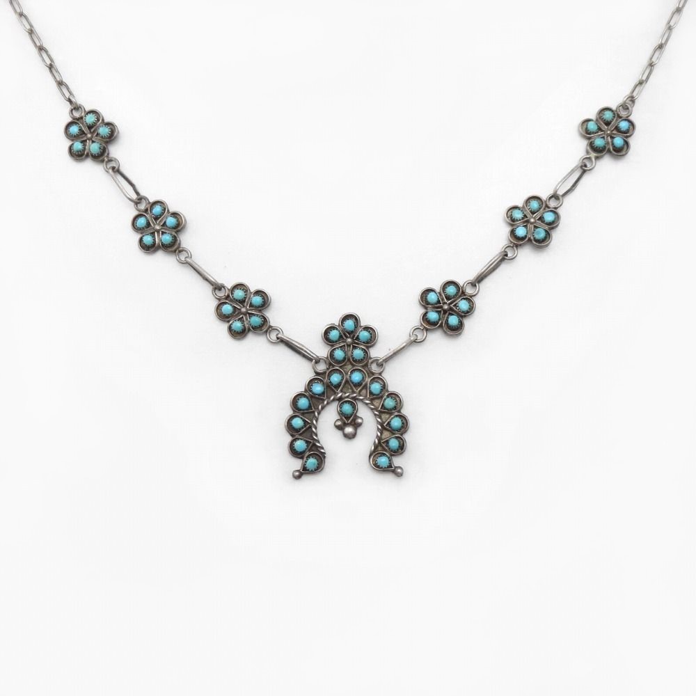 【Rose M. James】Zuni SnakeEye Turquoise Naja Necklace c.1980～