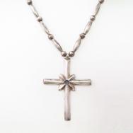 Vtg Navajo Handmade Bead Necklace w/Cast Silver Cross c.1950