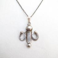 Vintage Cornflower Shaped Silver Small Fob Necklace  c.1955～