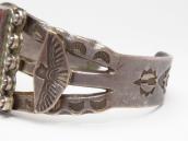 Antique T-bird Stamped Cuff Bracelet w/PetrifiedWood  c.1940