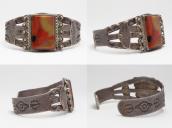 Antique T-bird Stamped Cuff Bracelet w/PetrifiedWood  c.1940