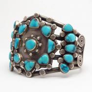 Vintage Navajo Wide Cuff Bracelet w/Godber Turquoise c.1940～