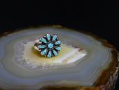Vtg Zuni Gem No.8 Turquoise Cluster Ring in Silver c.1940～