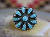 Vtg Zuni Gem No.8 Turquoise Cluster Ring in Silver c.1940～