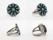 Vtg Zuni Gem No.8 Turquoise Cluster Ring in Silver c.1940～