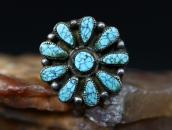 Vtg Zuni Gem No.8 Turquoise Cluster Ring in Silver c.1940～