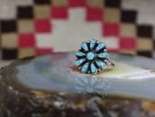 Vtg Zuni Gem No.8 Turquoise Cluster Ring in Silver c.1940～