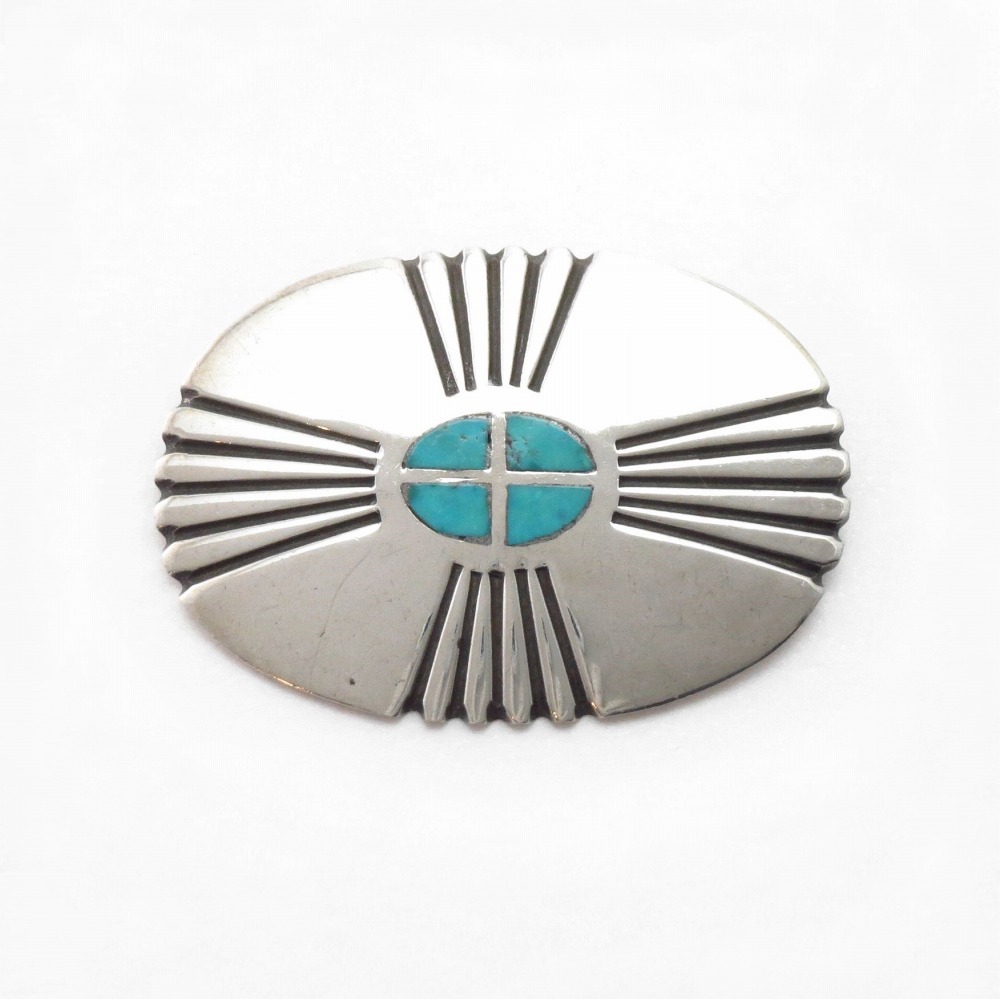 Vtg Navajo/Zuni Stamped Silver Pin w/Turquoise Inlay c.1950～