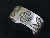Atq Navajo 卍 & Butterfly Stamped Ingot Silver Cuff  c.1920～